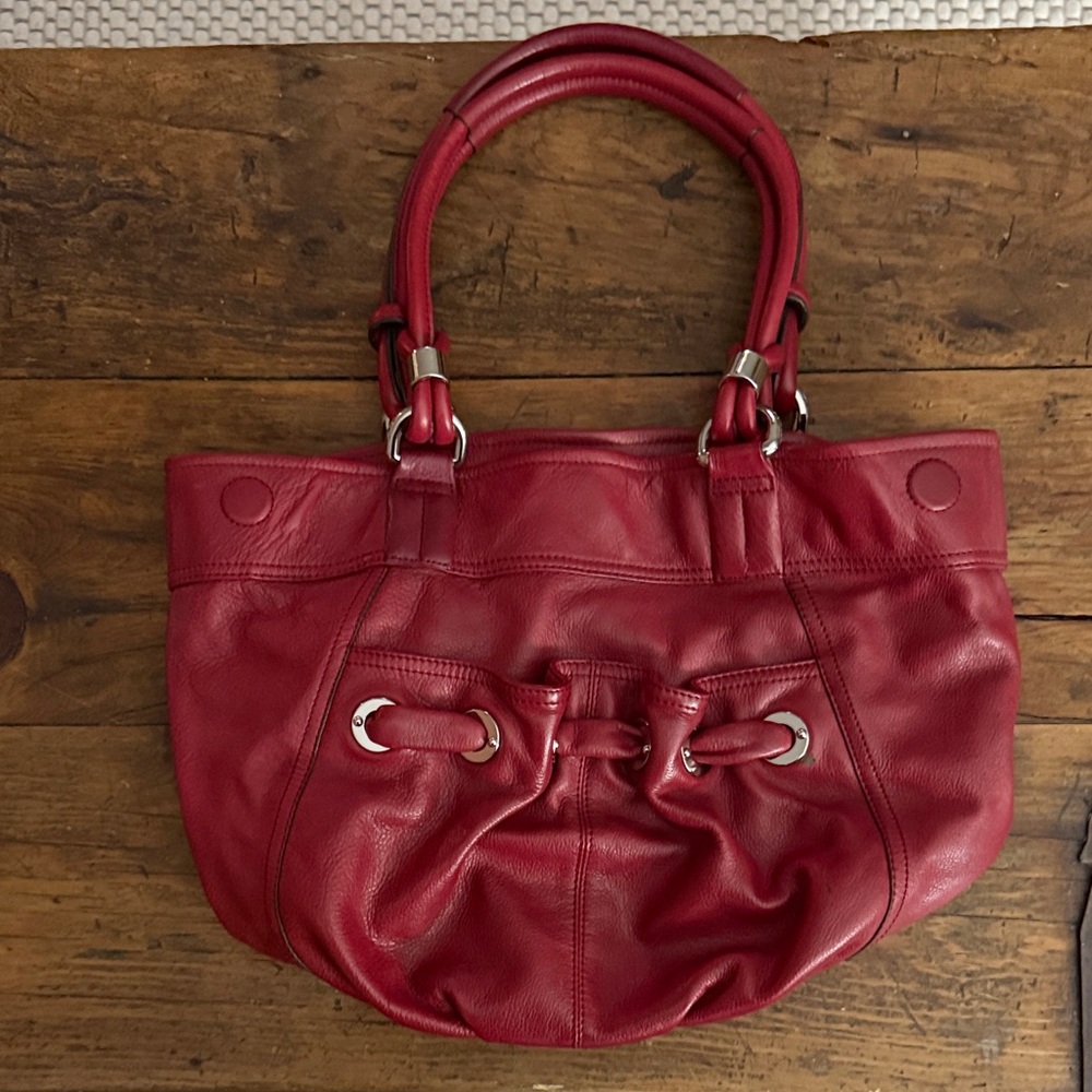 B. Makowsky Red Leather Slouchy Shoulder Bag 16x12x6"